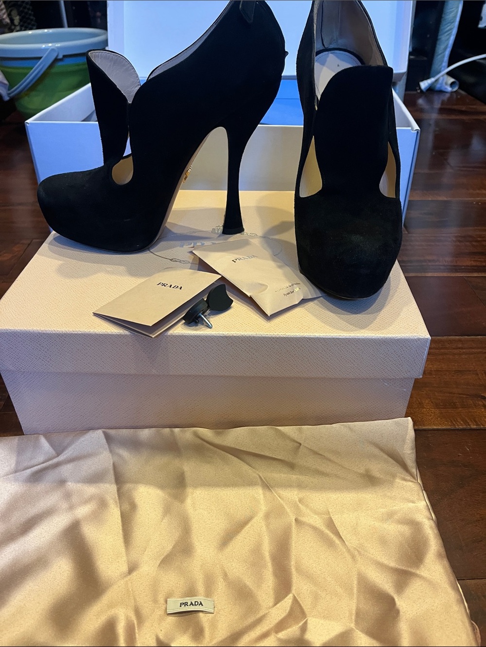 Prada Black Suede High Stiletto Cutout Pumps